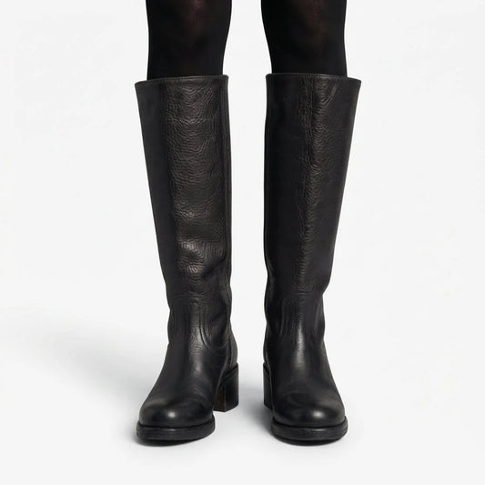Black Knee High Boots – Wide Fit Leather-Look