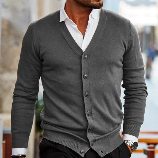 Black Men's Cardigan – Button Front Classic Winter - Grey