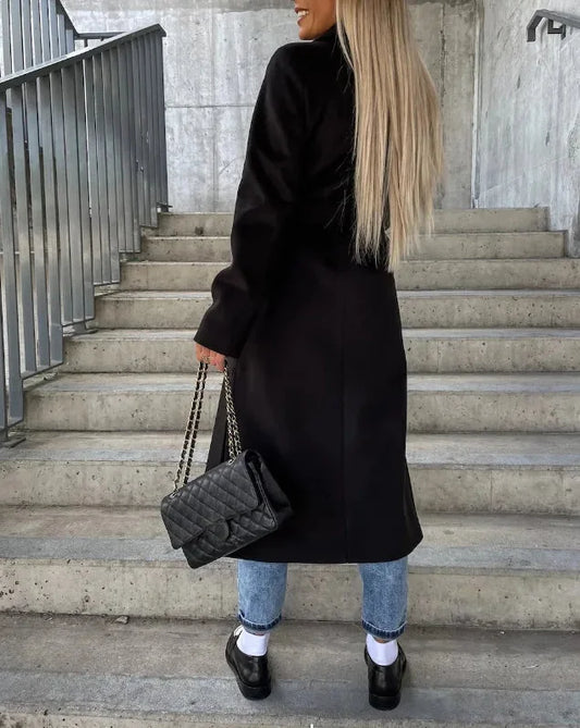 Black Long Winter Coat – Oversized Double-Breasted Lapel