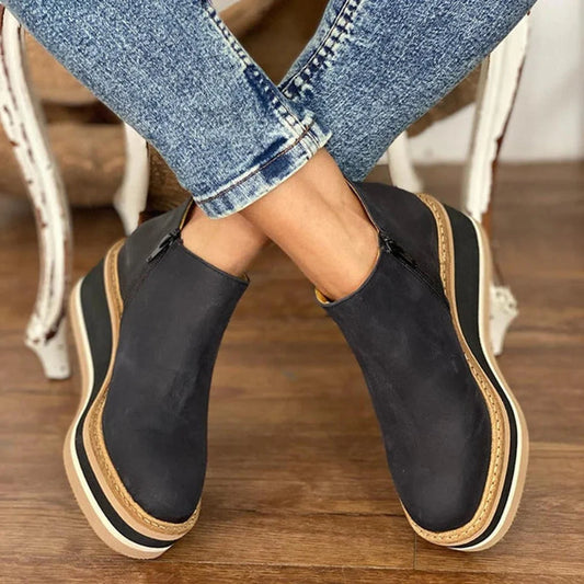 Black Platform Boots – Wedge Ankle Side Zip