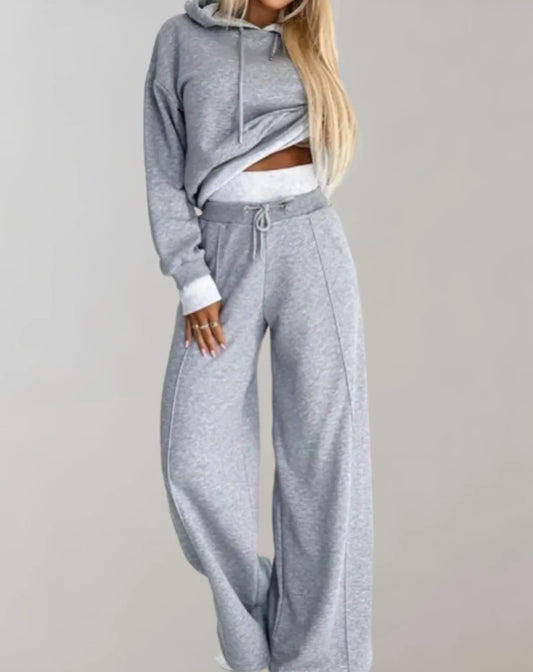 Black Sweat Set – Cropped Hoodie and Pants Two-Piece - Grey