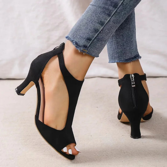 Black Peep Toe Heels – Cut-Out Stiletto Ankle Pumps