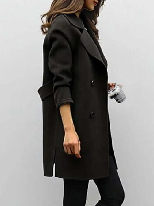 Black Double Breasted Long Wool Coat