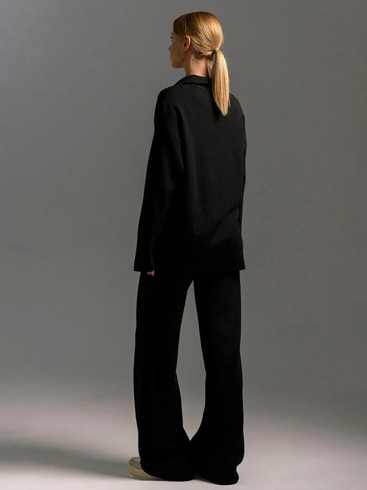 Black Polo Sweater Pant Set
