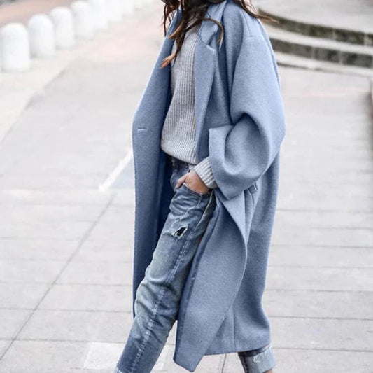 Grey Oversized Wool Blend Coat - Blue