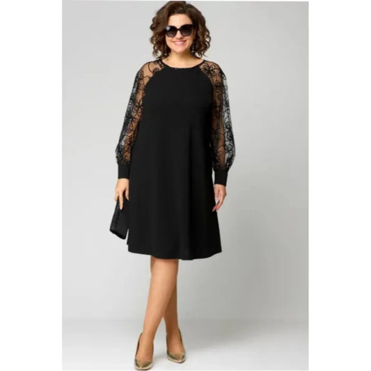 Lace Midi Dress Black Long Sleeve - Black