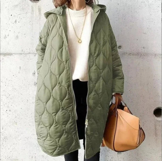 Long Quilted Coat Black - Green