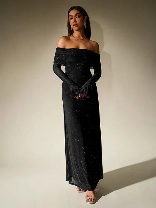 Off Shoulder Maxi Dress Black - Black