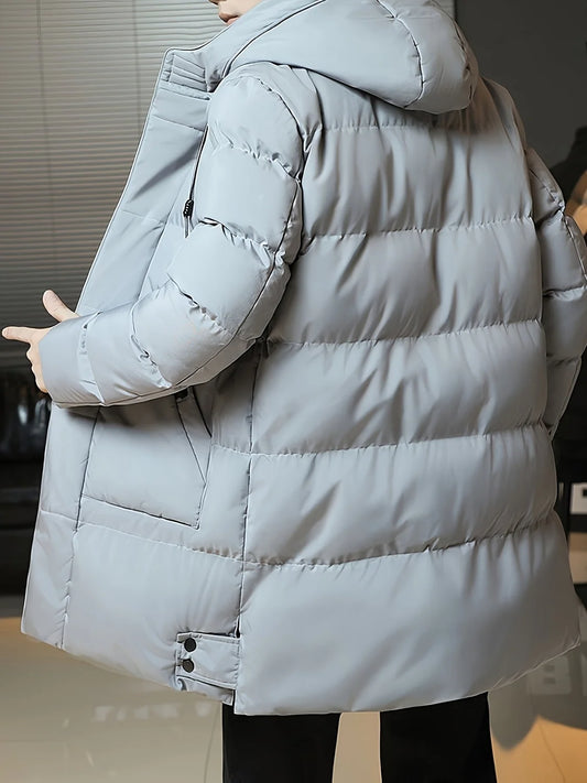 Men's Hooded Puffer Jacket Grey Long - Grey