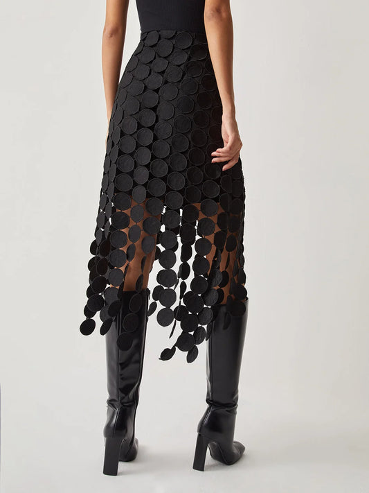 Midi Skirt Black Circle Cutout - Black