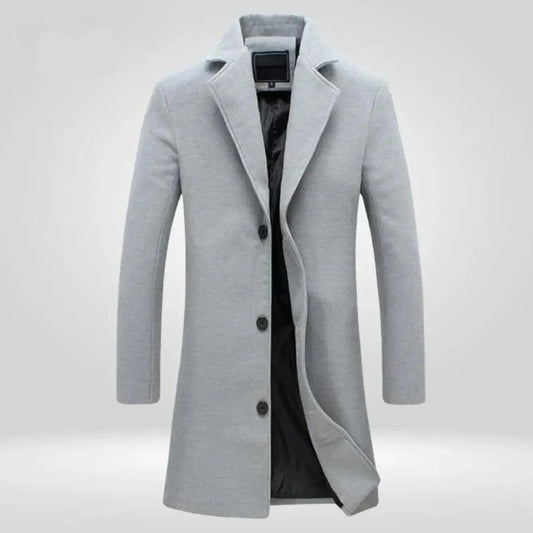 Men's Long Coat Black Notch Lapel - Grey