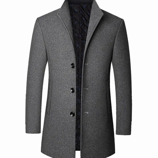 Men's Long Coat Black Stand Collar - Grey