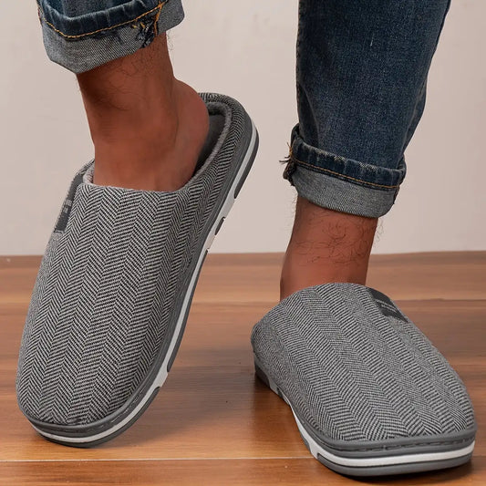 Men's Slippers Dark Grey Herringbone - Dark Grey