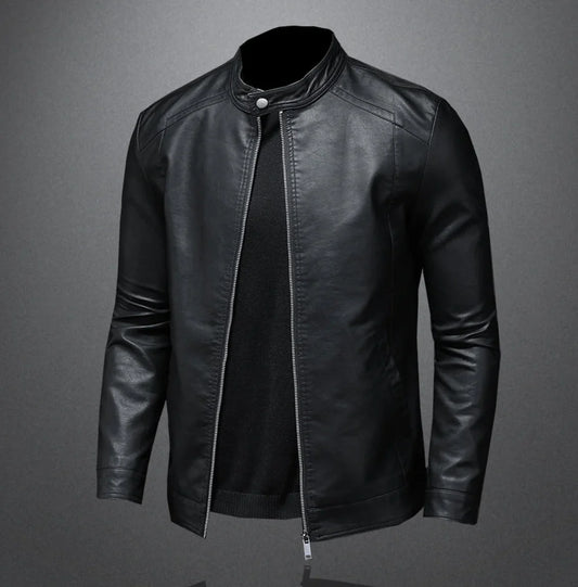 Men's Biker Jacket Black Slim Fit - Black