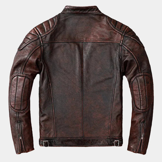 Men's Brown Leather-Look Biker Jacket Racer view 2
