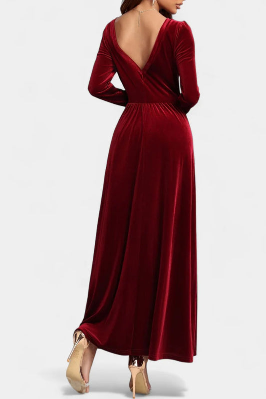 Red Long Sleeve Velvet Maxi Dress view 2