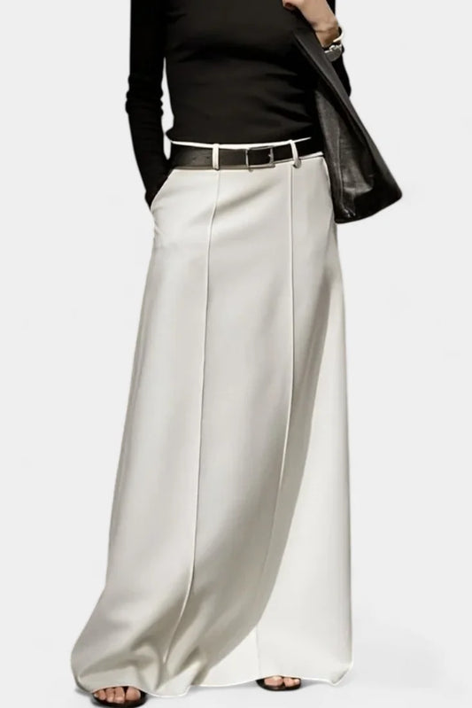 Maxi Skirt Black High Waist Palazzo - White