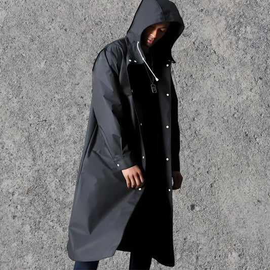 Men's Long Coat Black Waterproof Hood - Black