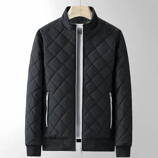 Men's Puffer Jacket Grey Diamond Quilted - Black