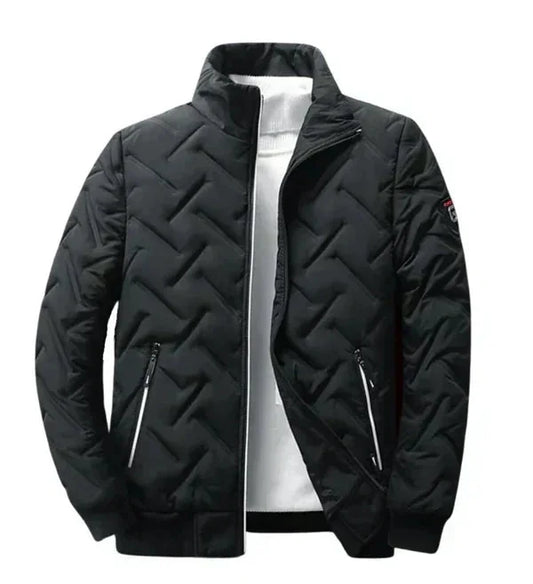 Men's Winter Jacket Black Quilted Stand Collar - Black