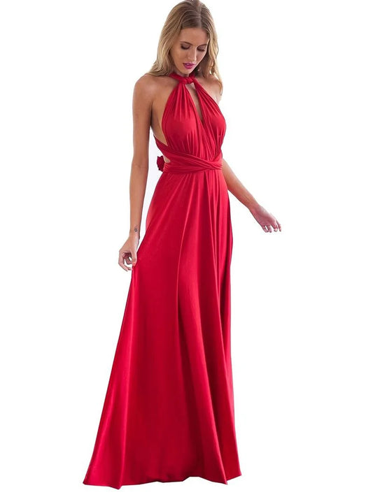 Wedding Guest Dress Black Backless Halter - Red