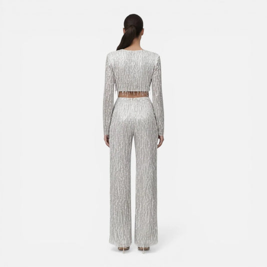 Sequin Pant Set Silver Crop Top — Silver — view 2