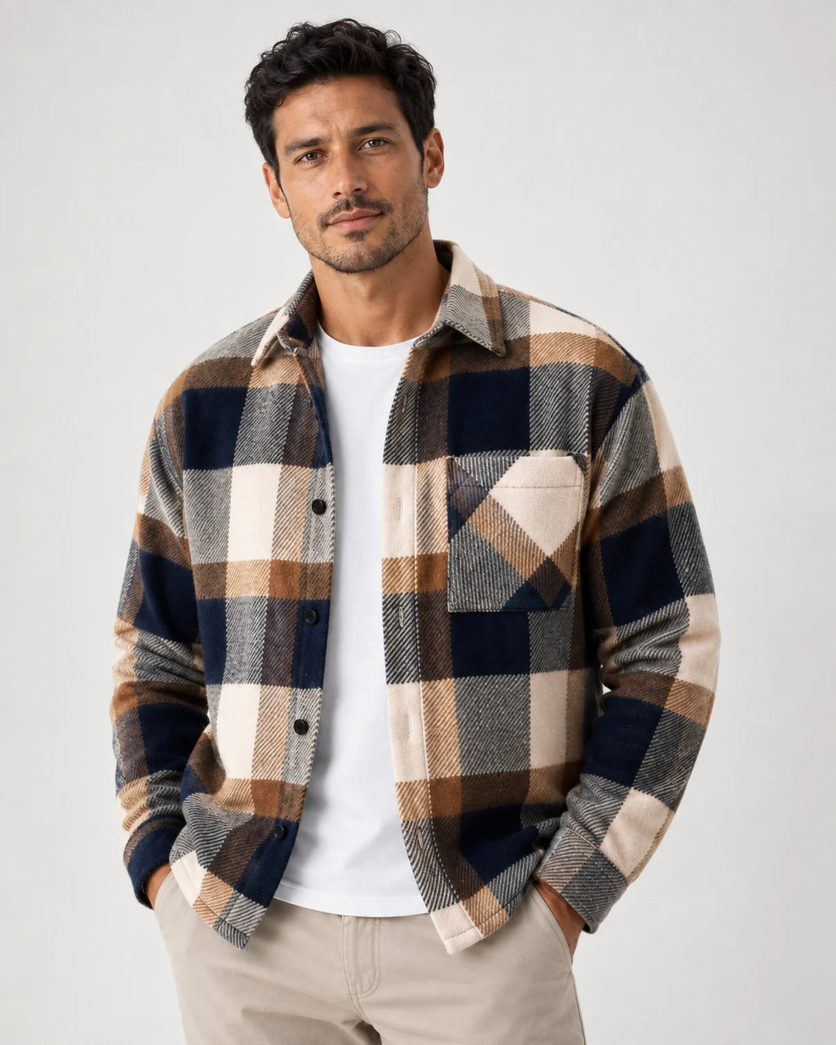 Men's plaid shirt jacket in Brown