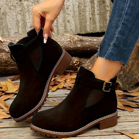 Chelsea-Style Ankle Boots – Black Buckle Strap — Black