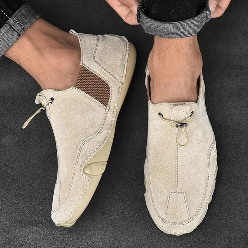 Men's Loafers – Black Side Lacing and Stitched Toe — Khaki