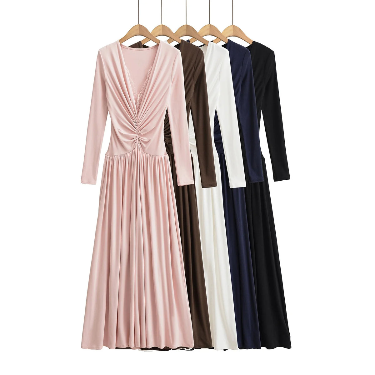 Lace Maxi Dress – Black Long Sleeve Wrap-Style Bodice — colour options