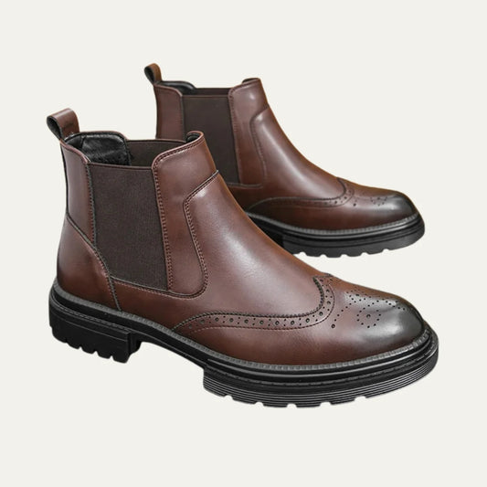 Men's Chelsea Boots – Black Leather Brogue Lug Sole