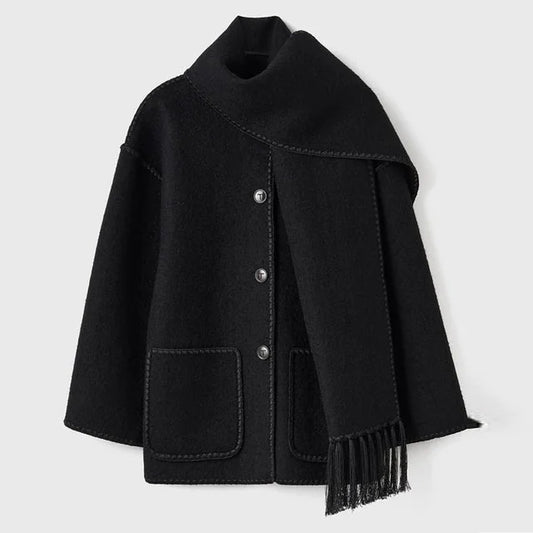 Women's Wrap Coat with Fringe Scarf