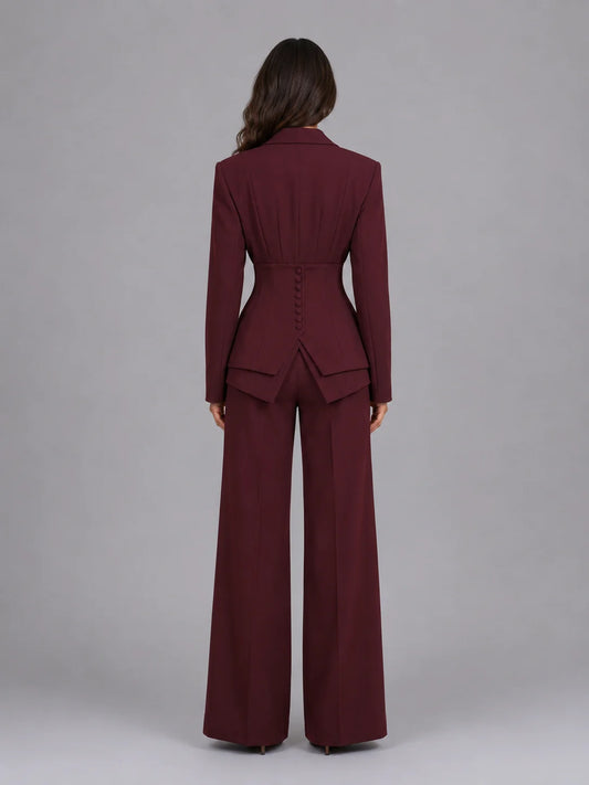 Three-Piece Pant Suit Set with Wide-Leg Trousers