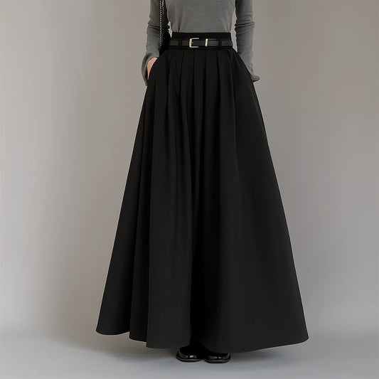 Maxi Skirt Pleated A-Line High Waist