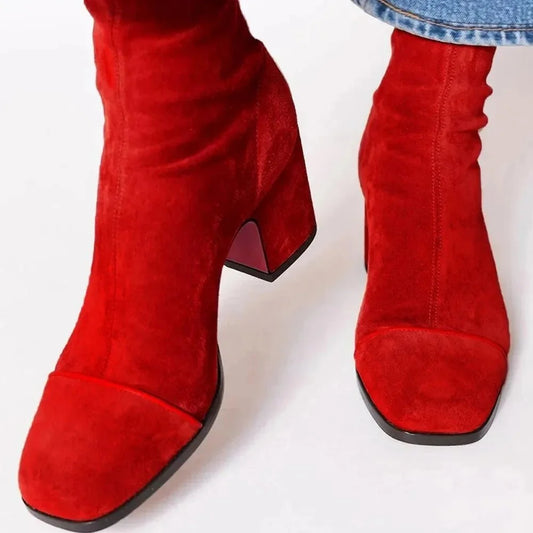Luisa | Suede Block Heel Ankle Boots Square Toe