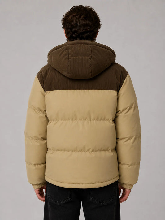 Men's Hooded Two-Tone Puffer Jacket