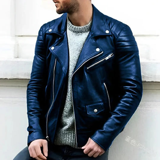 Men's Quilted Faux Leather Biker Jacket