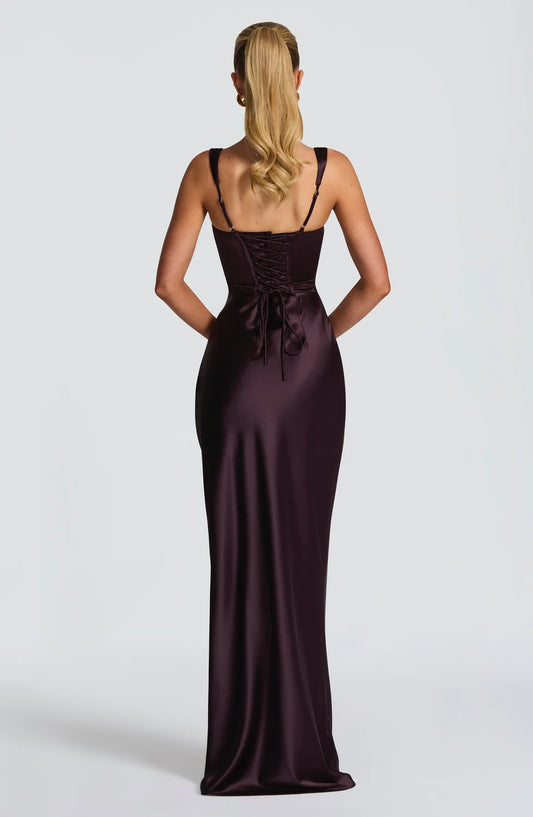 Margaux | Pleated Satin Maxi Dress
