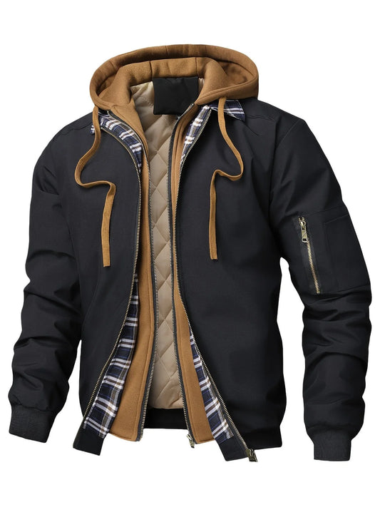 Men's Hooded Plaid Lined Winter Jacket