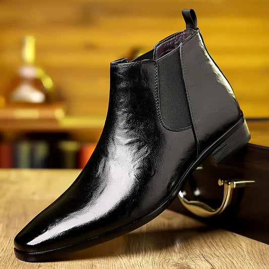 Men's Chelsea Boots – Brown Polished Leather-Look
