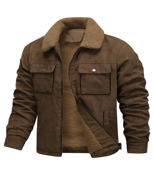 Men's Stand Collar Winter Bomber Jacket with Fleece Collar