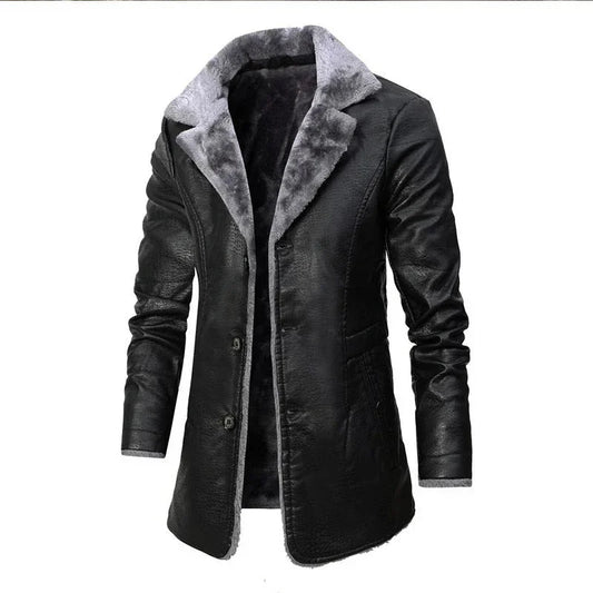 Men's Fleece-Lined Longline Winter Coat with Lapel