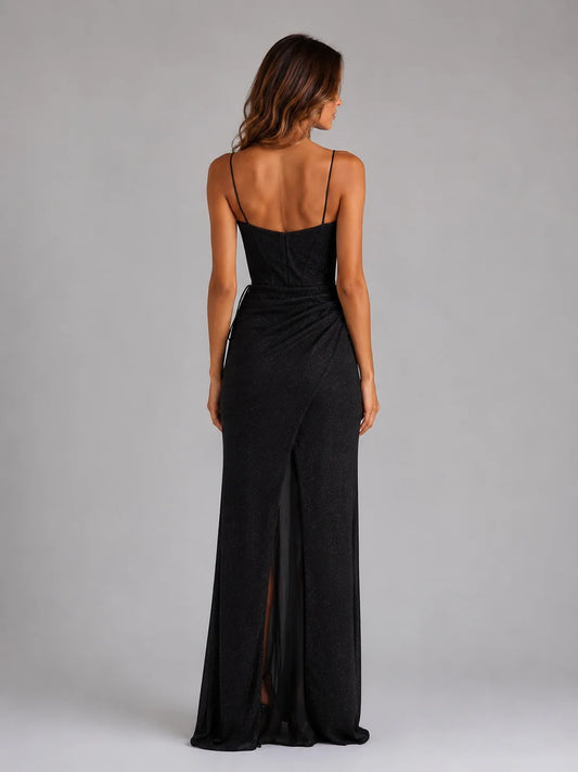 Stella | Glitter Corset Maxi Dress Cowl Neck