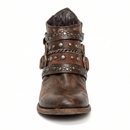 Ankle Boots Studded Buckle Strap