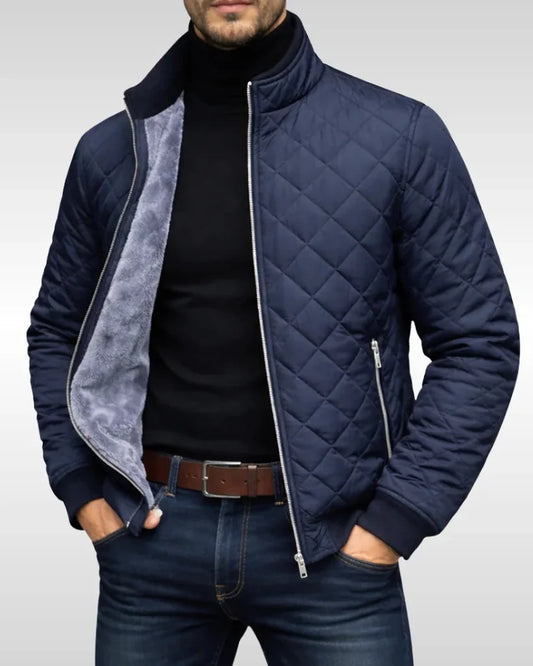 Men's Puffer Jacket – Navy Diamond Quilted - Navy detail