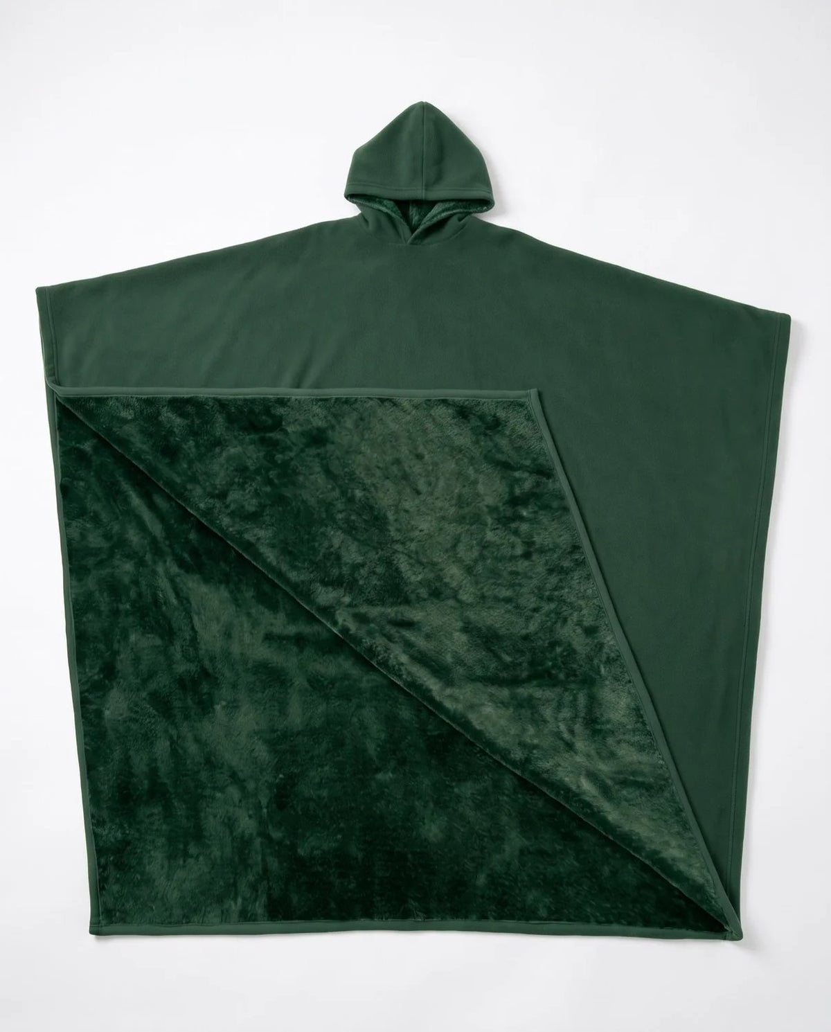 Hazel oversized hooded blanket in forest green, laid flat on white with the hood visible