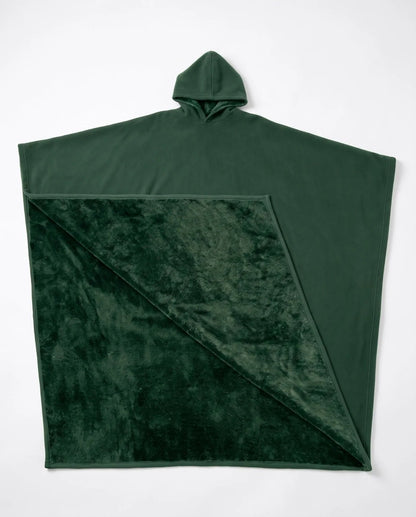 Hazel oversized hooded blanket in forest green, laid flat on white with the hood visible