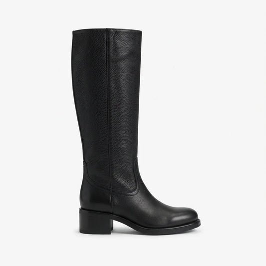 Black Knee High Boots – Wide Fit Leather-Look