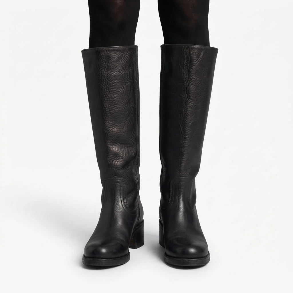 Black Knee High Boots – Wide Fit Leather-Look