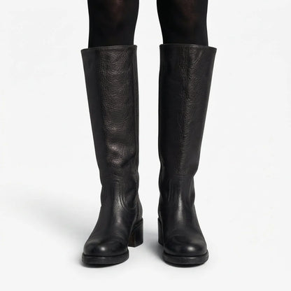 Black Knee High Boots – Wide Fit Leather-Look